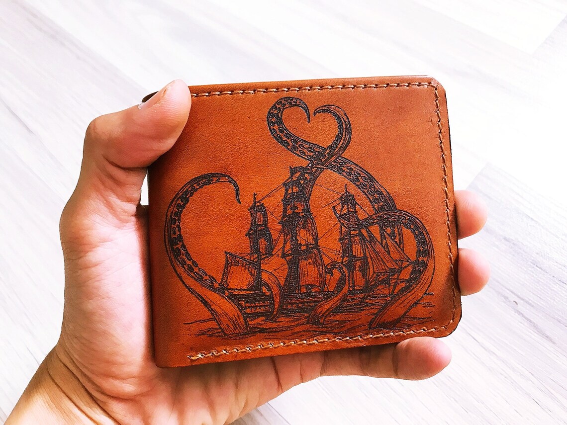 Kraken walletLeather handmade men walletChristmas Etsy