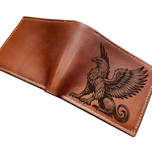 Cartera de cuero premium Griffin Fantasy Creature/cartera de hipogrifo unisex hecha a mano/nueva cartera de cuento de hadas para regalar/nueva cartera de cuero para el Día del Padre