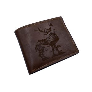 Cartera de cuero premium Fairy Stag Nature, cartera de caza de cuero genuino Deer Elk, regalo para él, cartera de caza personalizada para hombre para Navidad, regalo