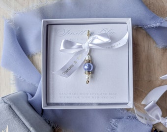 Customized Gold and Pearl "Something Blue" Wedding Day Charm