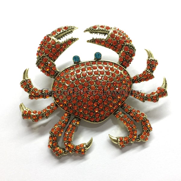 Navachi 18k Gold Plated Crystal Crab Brooch Pin - Delicate Jewelry Gift With Gift Box