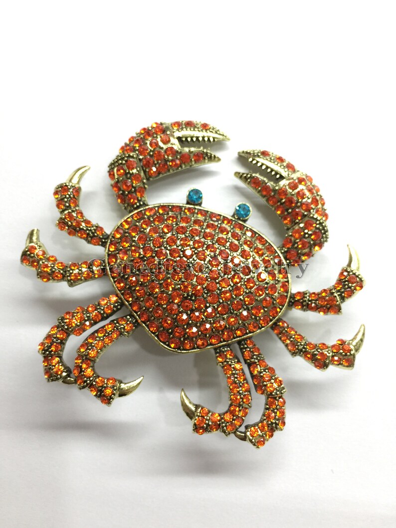 Crab Brooch Crystal Crab Anniversary Gift Brooch Etsy