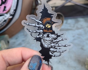 Schädel in Riss (mit Licht) durchsichtige Rückseitenaufkleber