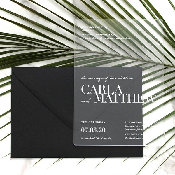 Sample Only - Clear Acrylic Invitation with White Silk Screen Ink Print