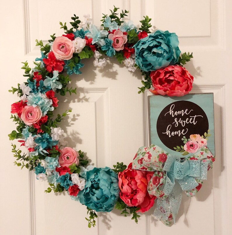photo Outdoor Spring Wreaths For Front Door patio wreath blue and coral wreath