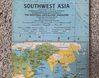 1954 Vintage National Geographic Map of Northern Africa Map and Globe vintage map ephemera