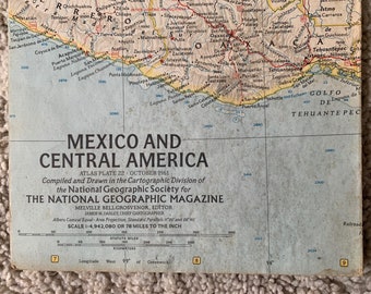 Vintage National Geographic Map of Mexico and Central America
