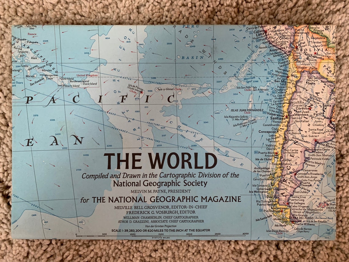 1970 Map of the World National Geographic Etsy