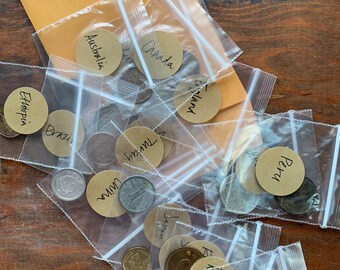 Tooth Fairy Kit - 20 Vintage World Coins and a Big World Map