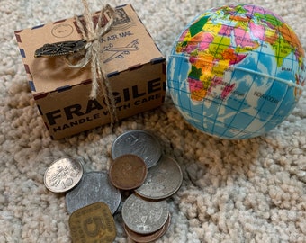 Vintage Foreign Coin Set: Squishy Globe, Educational Gift