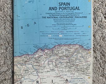Vintage National Geographic Map of Spain and Portugal