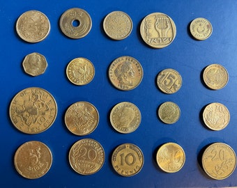 20 Gold-Toned World Coin Set – Vintage Foreign Coins from 20 Different Countries