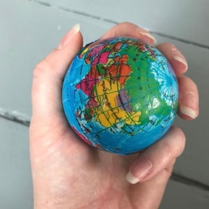 Squishy Globe Stress Ball with a Foreign Coin - Fun World Map Stress Relief Toy