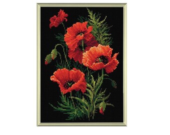 Pink Poppies Cross Stitch Kit by Riolis 1775