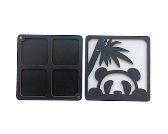 Wooden Panda Storage Box, 3 mm Plywood, Natural Wood, 10 × 10 × 1.2 cm, Kind Fox by Wizardi