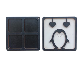 Wooden Penguin Storage Box, 10 x 10 cm, 3 mm Plywood, Jewelry, Keepsake or Gift Box, Kind Fox by Wizardi