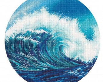 Sea Wave Cross Stitch Embroidery Kit with Chart and Threads, Oven Brand, Nautical Theme