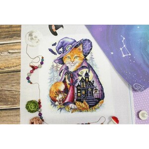 Cross Stitch Kit Mysterious Landscape, Aida Cotton Canvas, Multicolor Threads, Needle and Color-Coded Pattern, MP Studia