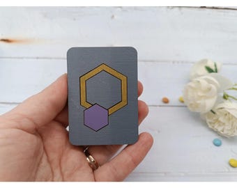 Wooden Needle Case, Purple Hexagon, 5 x 7 cm, Kind Fox by Wizardi, Sewing Needle Organizer, Plywood Case