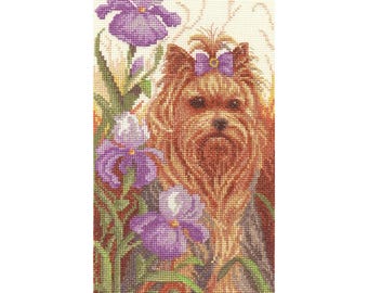 Yorkshire Terrier Cross Stitch Kit, Complete Embroidery Set with Aida Canvas, Cotton Floss, Needle and Pattern, PANNA KLART