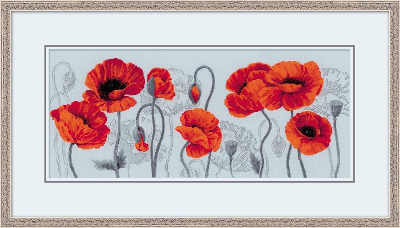 Premium Cross Stitch Kit by Riolis 100037 Scarlet Poppies