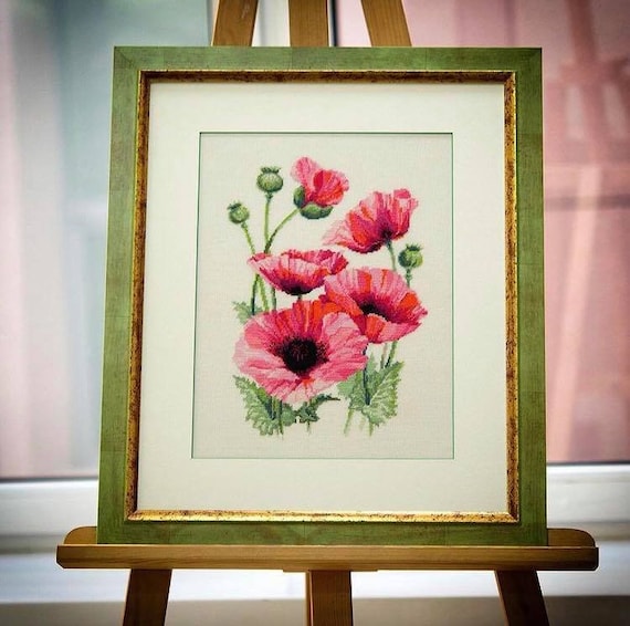Pink Poppies Cross Stitch Kit by Riolis 1775