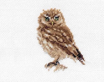 Owl Cross Stitch Kit, 14 Count White Aida, 9 Colors, 8 × 9 cm, Beginner Embroidery Kit by Alisa