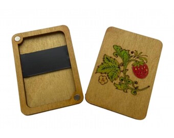 Wooden Needle Box for Sewing Supplies, Hand-Painted Oak Design, 6 x 7 cm Plywood Needle Case, Kind Fox by Wizardi