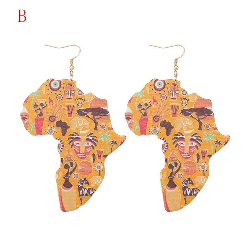 Latest Ethnic Women Jewelry Design Natural Wooden African Original Eco Animal Painted Pattern Earrings