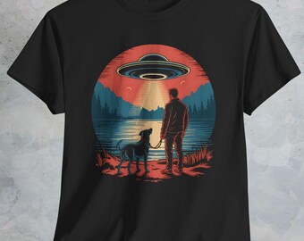 Alien Abduction T-Shirt: UFO Encounter, Dog Walker Sci-Fi Tee