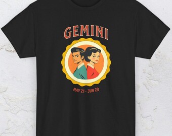 Gemini Twins Retro T-Shirt | Astrology Mid-Century Design