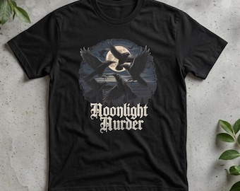 Moonlight Murder Crows graphic Tee | Vintage crow moon illustration