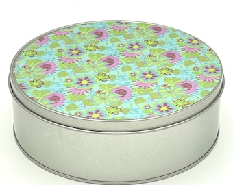 Floral Storage Tin   -  Round metal storage tin