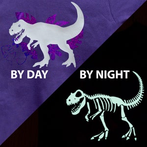 T rex tops kids tees glow in the dark dinosaur great gift soft cotton handmade glow tees uk jurassic skeleton top kids clothing t shirts