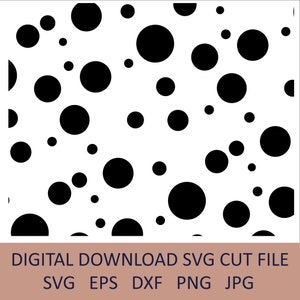 May include: A seamless pattern of black polka dots on a white background. The dots are of varying sizes, creating a playful and modern design.