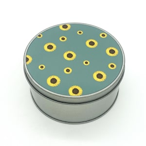 Sunflowers on blue - Small Round metal storage tin