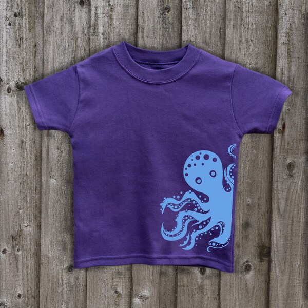 Octopus t shirt kids sea creatures t shirt  nature tops handmade soft cotton kids tees underwater mollusc squid kids octopus tee  made in uk