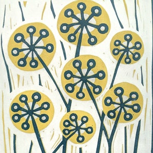 Hand printed linocut artwork &quot;Seed Heads in Summer&quot;