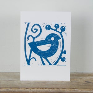 Carte de vœux imprimée à la main « Blue Bird’s Friend » par l’artiste Melissa Birch