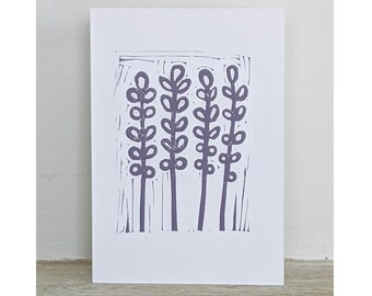 Hand printed greeting card "Lavender Stems"