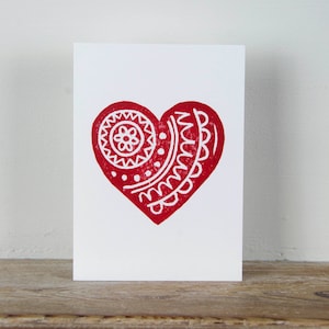 Hand printed Love Heart card for Valentines Day, Weddings ad Anniversaries image 1
