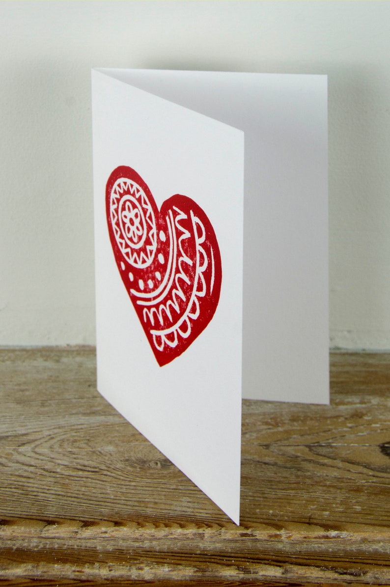 Hand printed Love Heart card for Valentines Day, Weddings ad Anniversaries image 2