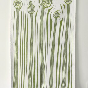 Cotton Tea Towel with original Melissa Birch linocut design Onions Bolting image 2