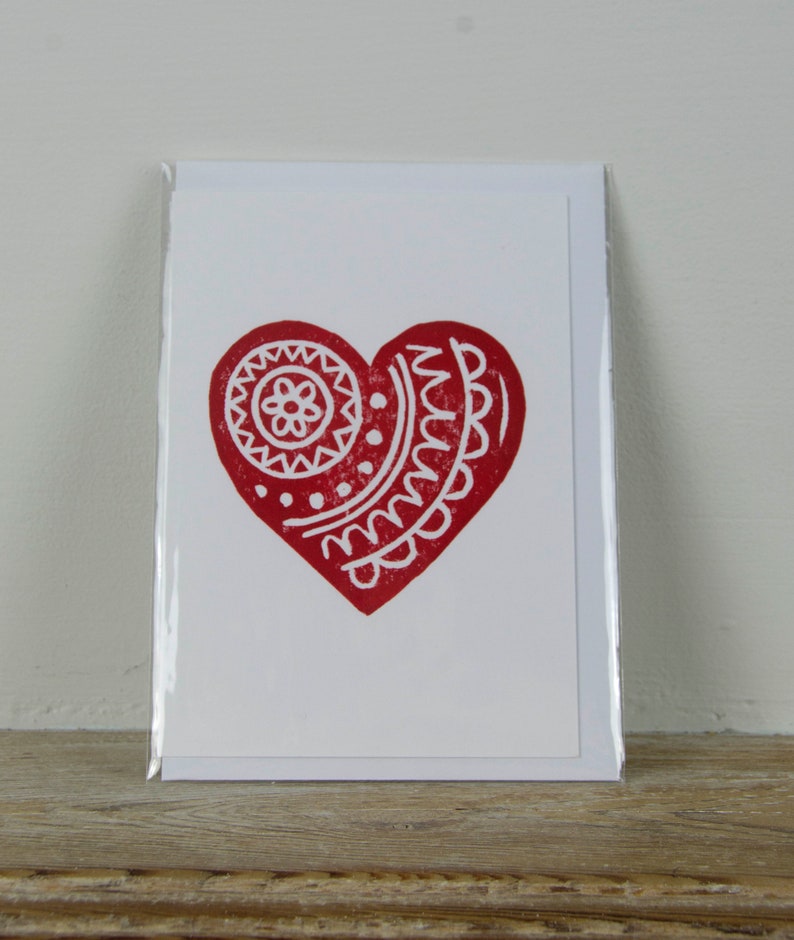 Hand printed Love Heart card for Valentines Day, Weddings ad Anniversaries image 3