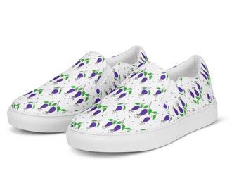 Womens slip-ons--purple girls walking shoes, flats, back to school, canvas, sneakers, vans, tennis shoes  girls, teens, sporty LILAC GARDEN