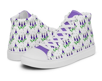 Womens high-tops-girls canvas flats walking shoes, back to school, teen, sneakers, vans, tennis shoes, dressy casual, LILAC GARDEN