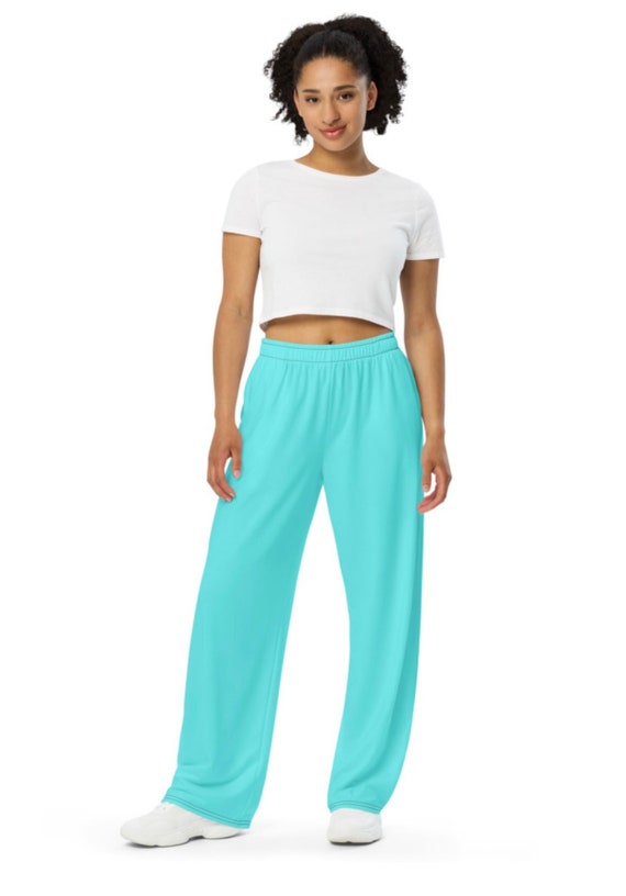 Womens Wide-leg Turquoise Sweatpants, Girls Workout Pants,fleece