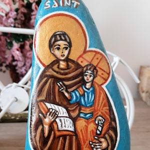 Saint Anthony of Padua, catholic icon, saint Anthony icon,  handmade icon, saint Anthony,Antonio di Padova, hand painted icon, painted stone