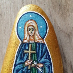 Saint Monica, st Monica icon, catholic icon, hand paint icon, painting stone, religious paint stone, saint Monica, religious icon