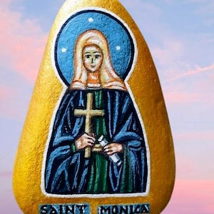 Saint Monica, saint Monica icon, catholic icon, hand paint icon, painting stone, saint Monica, handmade icon, hand painted icon, saints